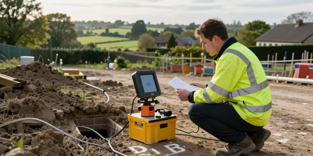 Utility Survey Surrey expert conducting a GPR survey at a construction site.